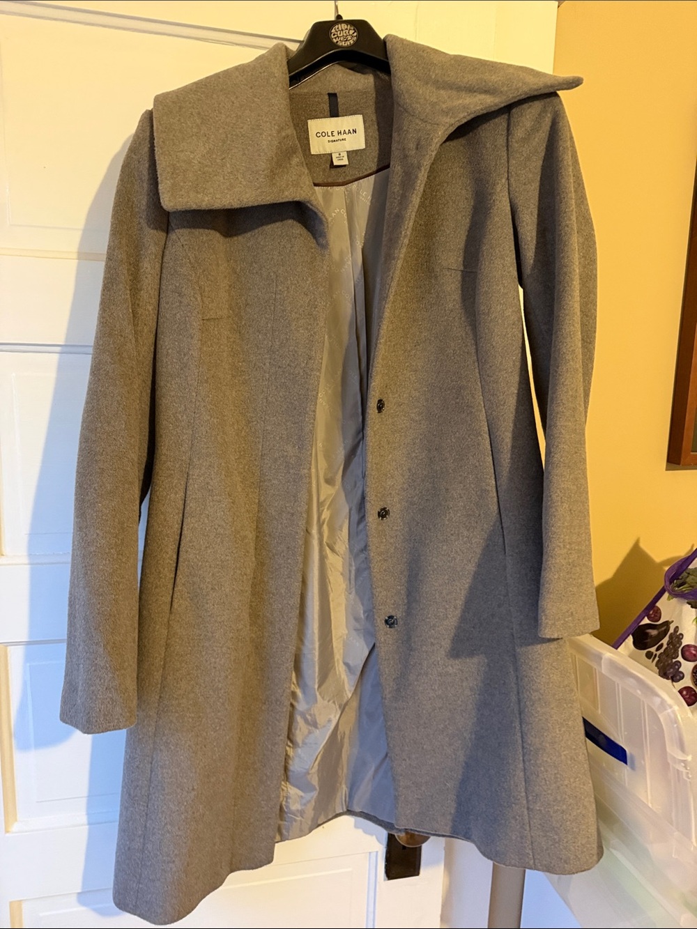 Cole Haan Light Gray Wool-Blend A-Line Winter Coat